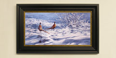Framed pheasants in snow print for sale