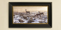 Framed roe deer in snow print for sale