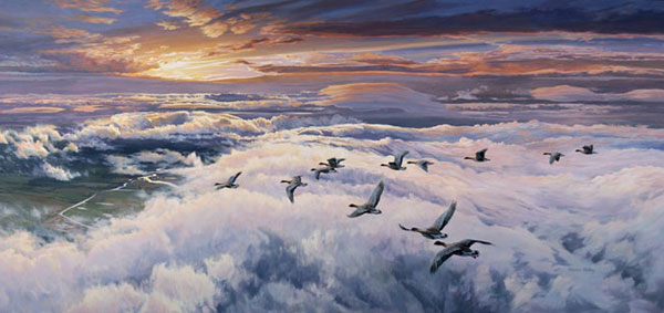 Pink-footed Geese Print - Migrating geese viewd from above the clouds