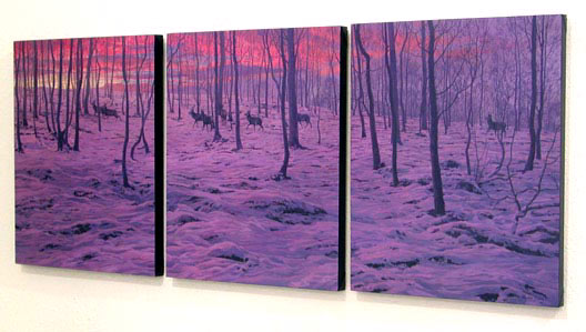 Red Deer Stags in Snow Print - Triptych of block canvas prints