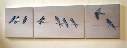 Swallows collecting on a Wire Print
