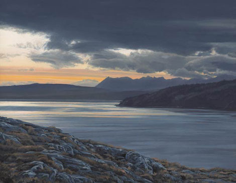 Scottish Lochs - Landscape painting from Arnisdale across the mouth of Loch Hourn to the Cuillins of Sky