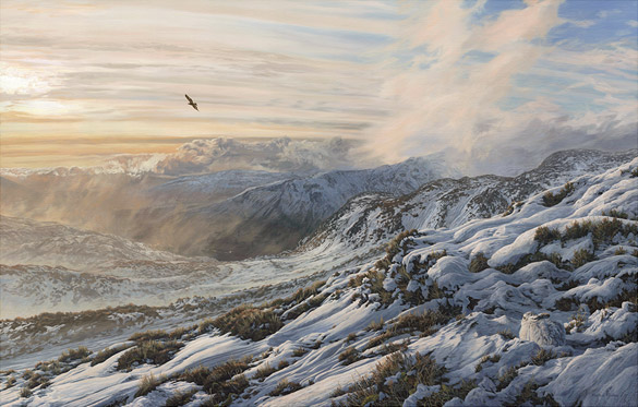 Original oil painting of  a golden eagle over Ben Halton