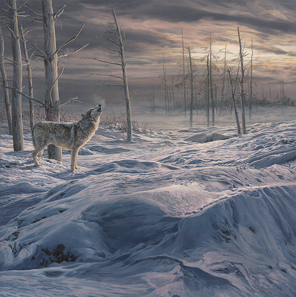 Howling gray wolf original oil painting on canvas